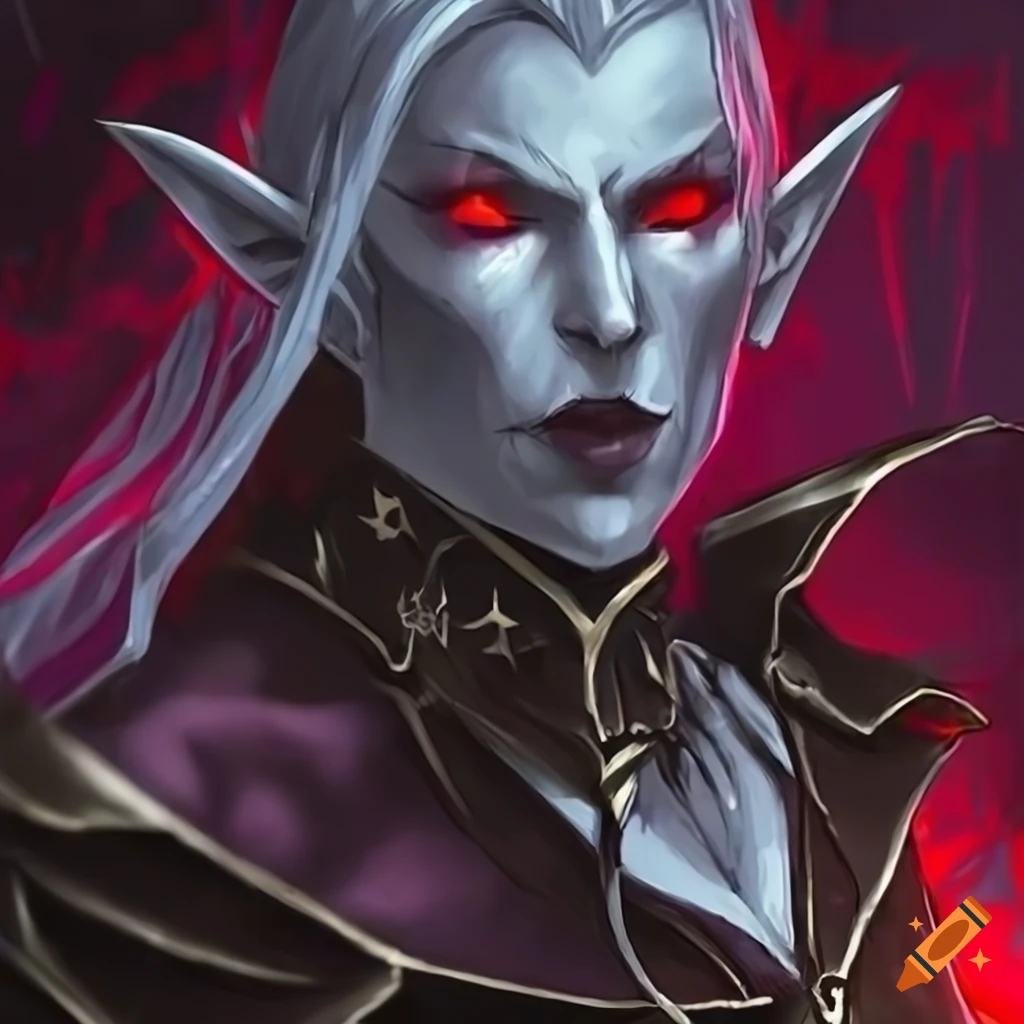 Dark elf magician with red eyes on Craiyon