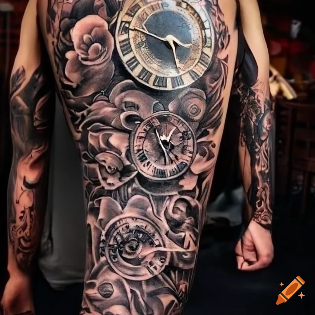 Pin by Jeff Howard on Tattoo Ideas | Half sleeve tattoos for guys, Clock  tattoo sleeve, Arm tattoos for guys