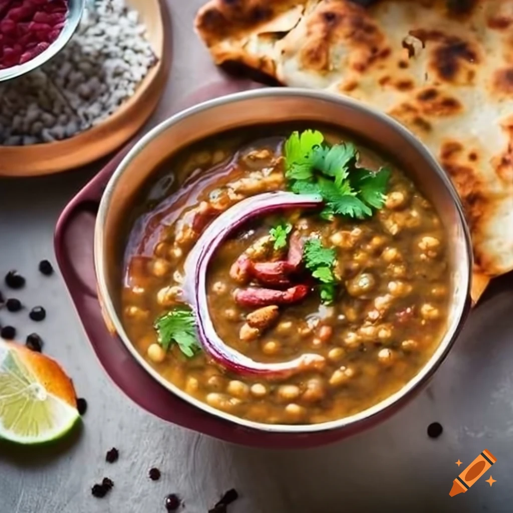 Delicious indian dal makhani dish with black lentils, red kidney beans, butter, and spices on