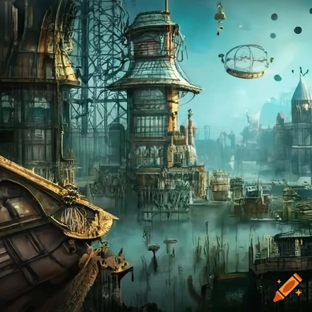 Steampunk agriculture greenhouses in a city sector on Craiyon