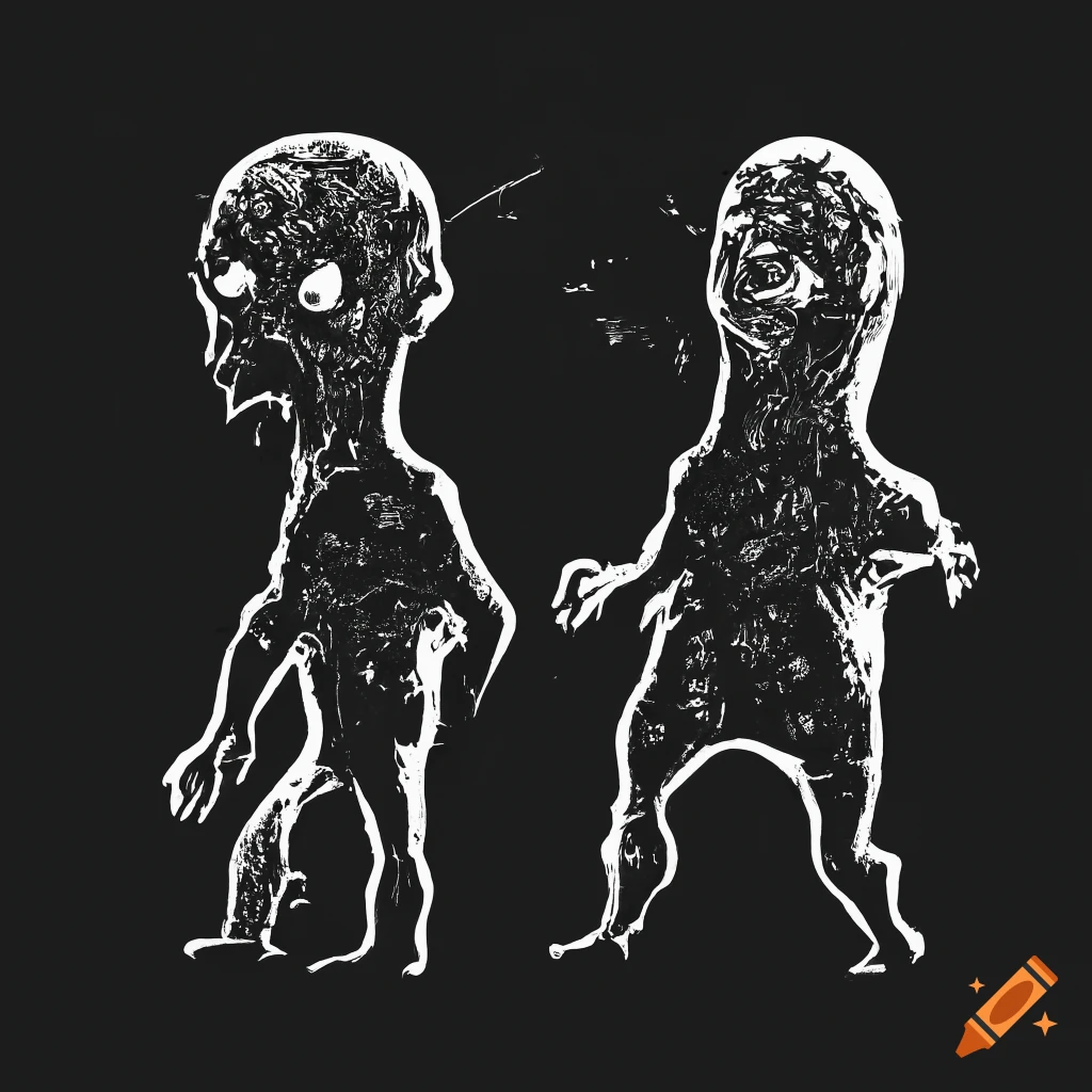 High definition scratchboard illustration of angry silhouette twin