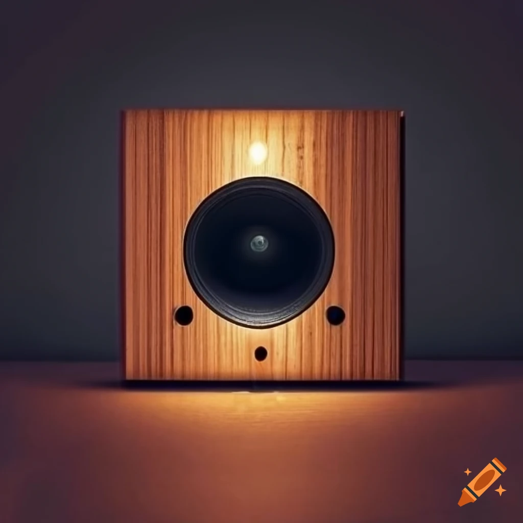 Round wooden soundbox with aroma and dimmable light feature on Craiyon