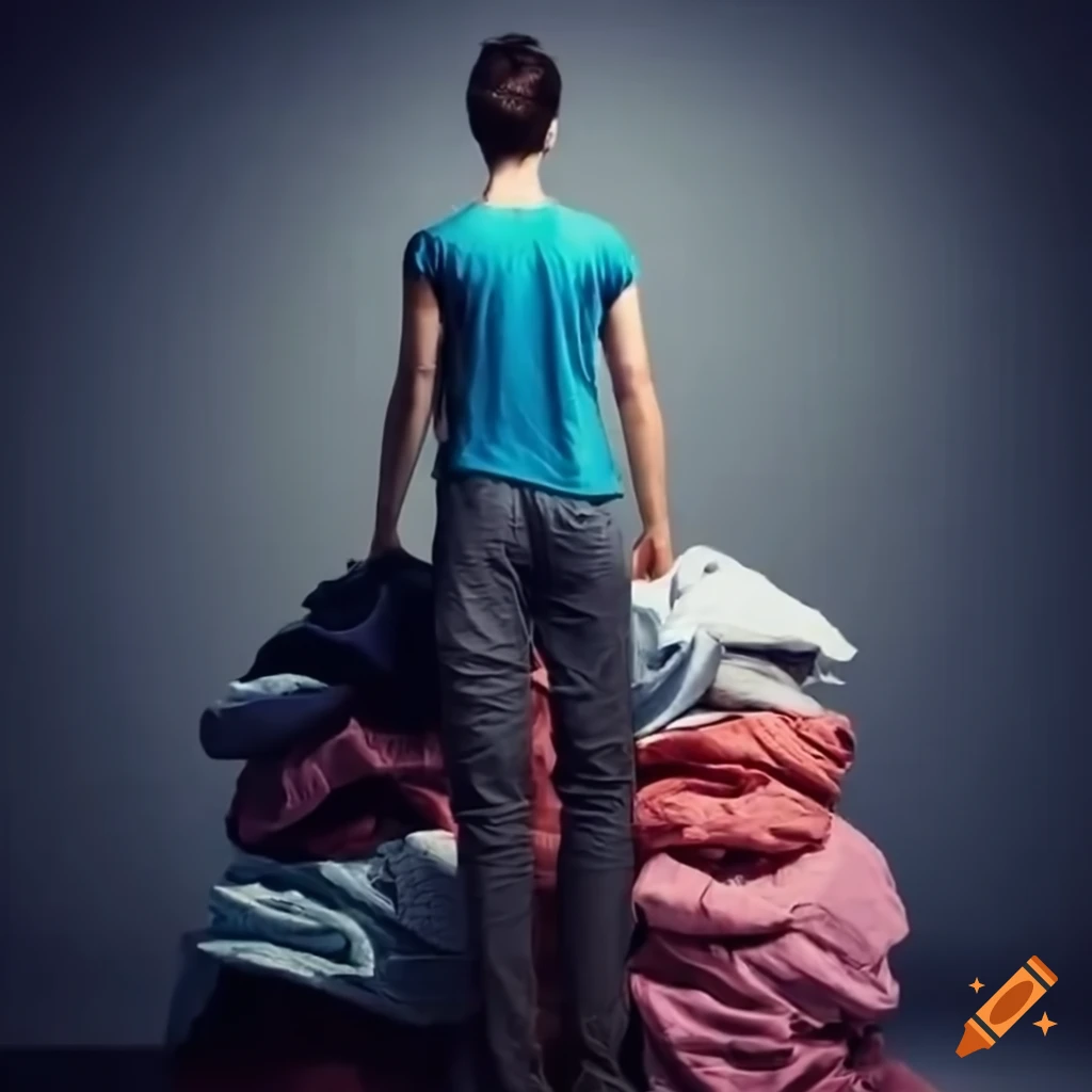 Man standing on a large pile of laundry