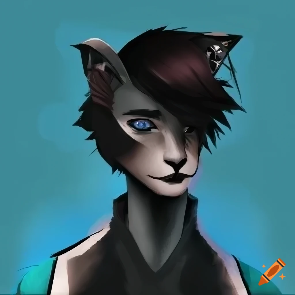 Happy and sweet semi-realistic male blue jaguar character with a red faux-hawk hairstyle