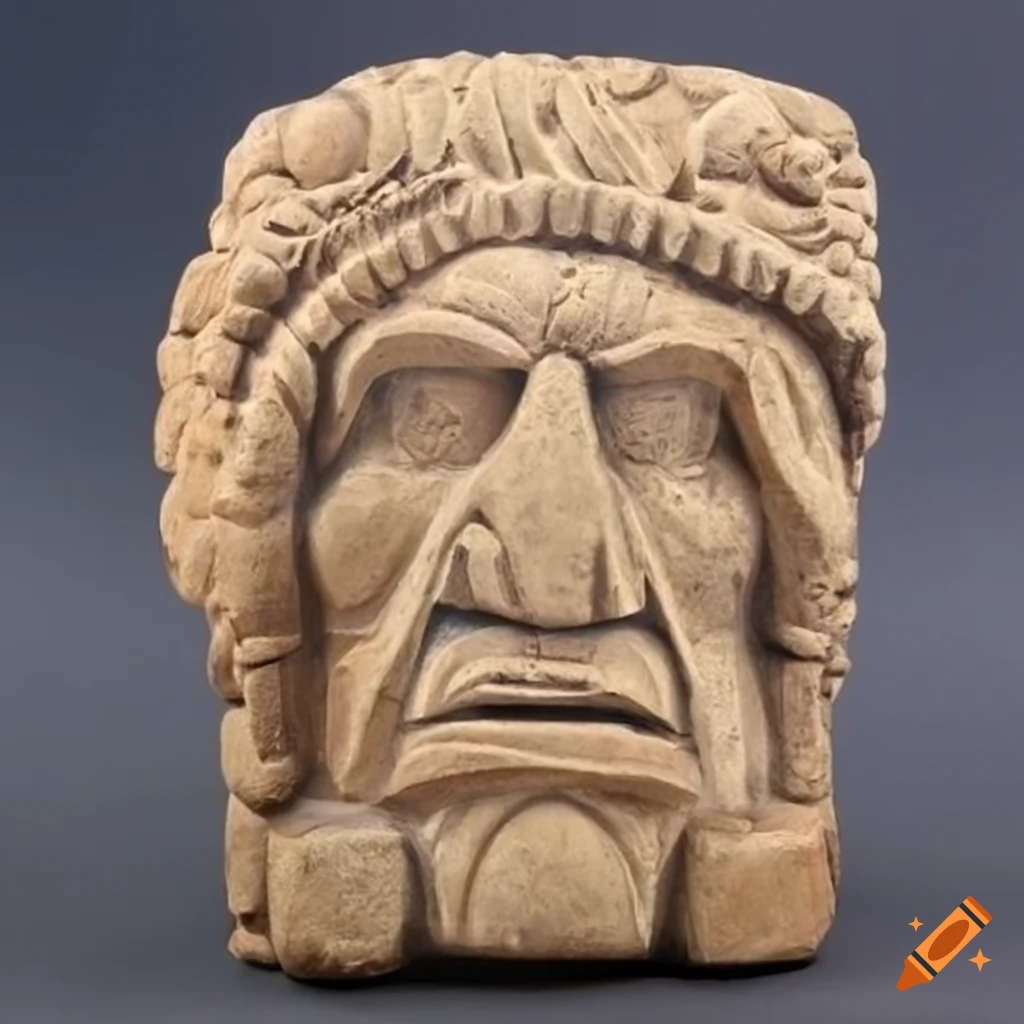 Detailed carving of an ancient Native American chief