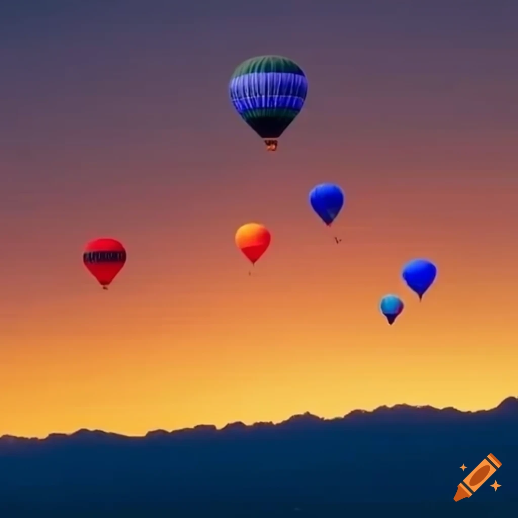Hot air balloon rising during sunset