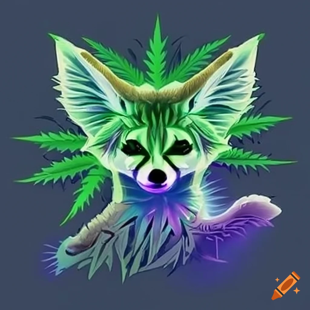 Magical fennec fox with vibrant colors and leaves in its fur