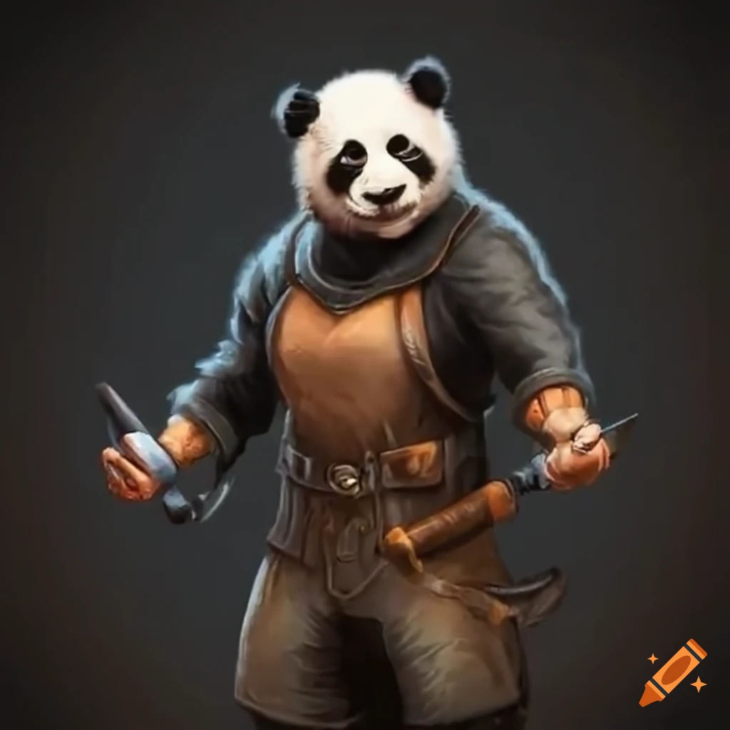 Legendary panda-human artisan blacksmith using fists