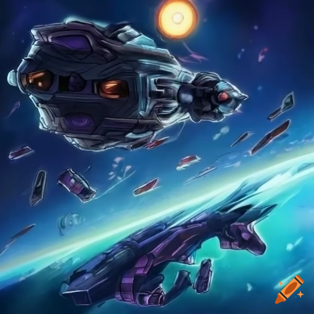 YUGIOH artwork of a stranded spaceship on the horizon