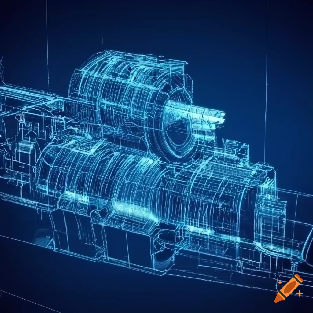 Detailed engineering drawing with xray effect and complex construction