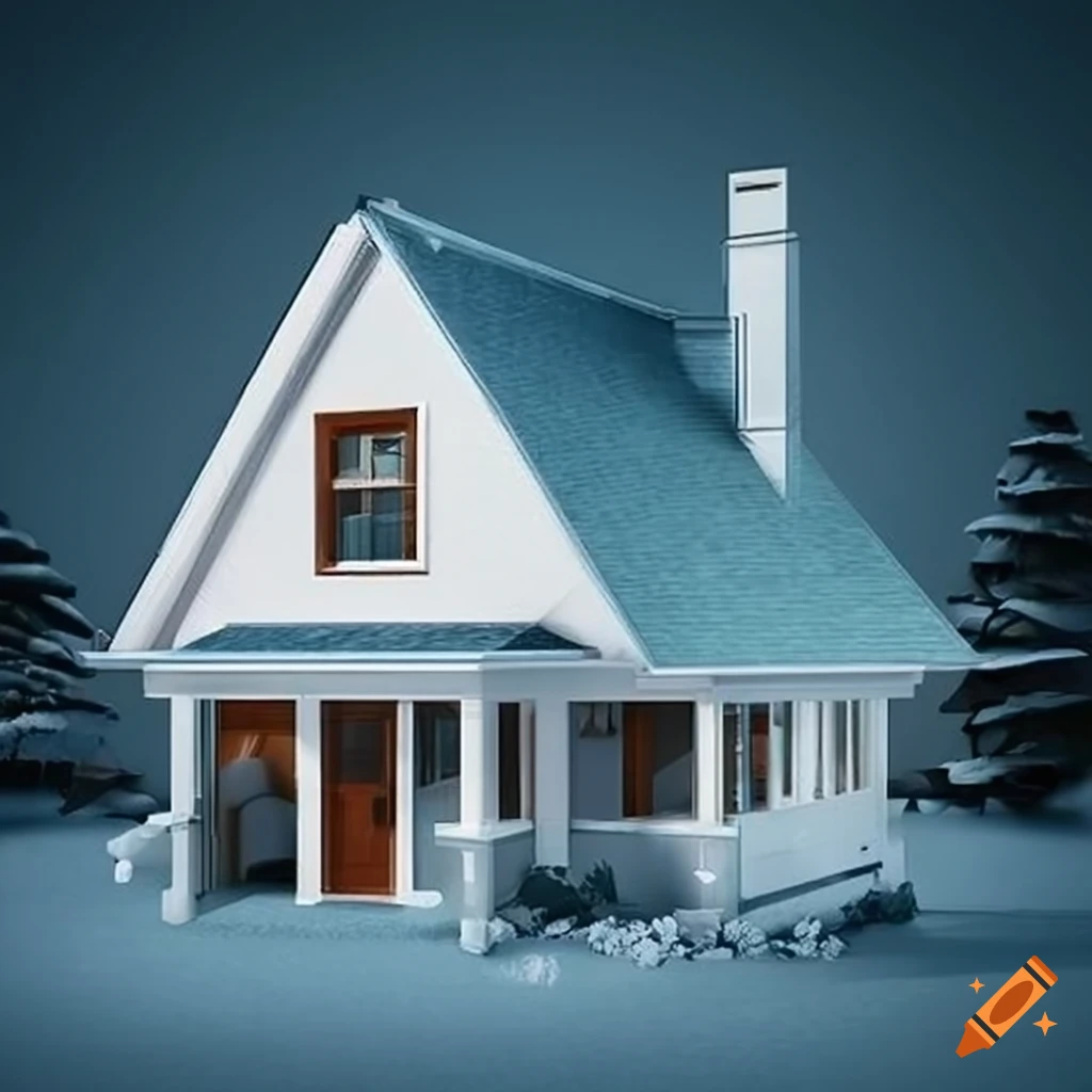 Small cozy white cottage with dark roof and modern wooden design