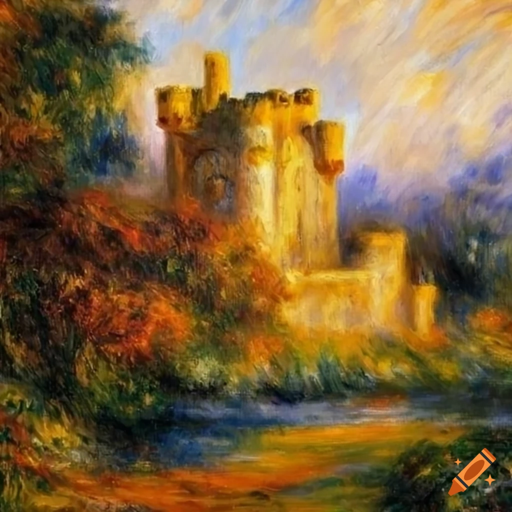 Enigmatic castle in Renoir style oil painting on Craiyon