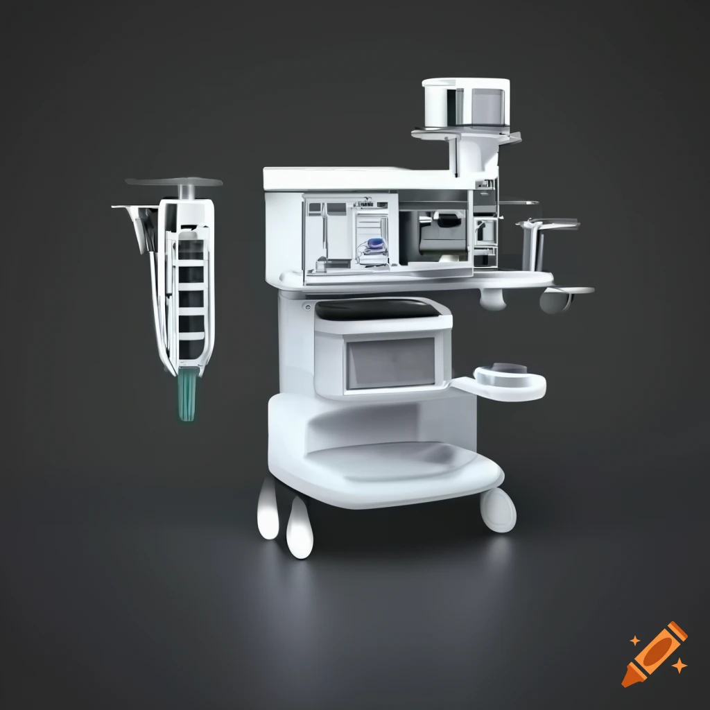 Black-and-white 3D design of an anesthesia machine