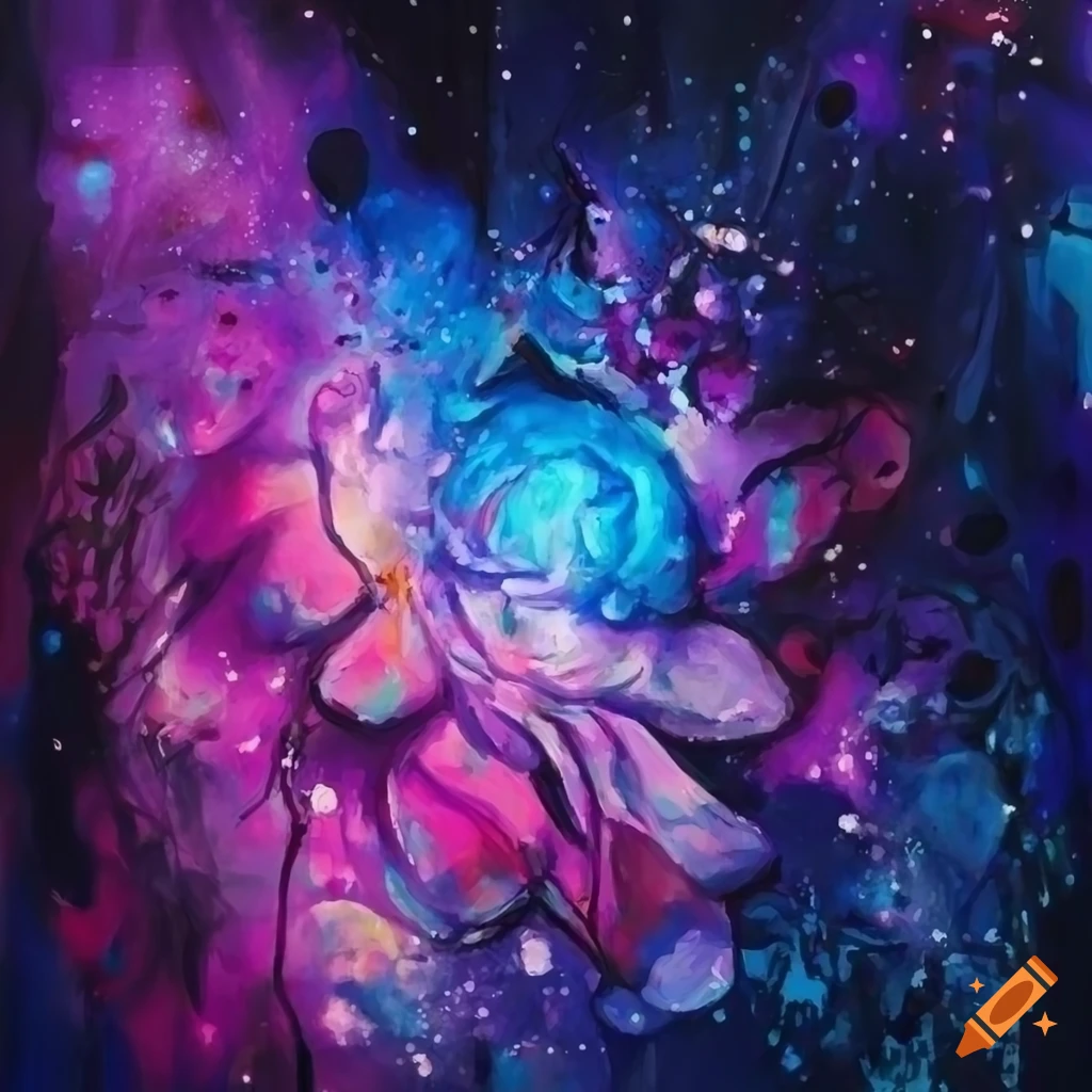 Blue-violet galaxy in a rose by various artists, highly detailed and sharp focus