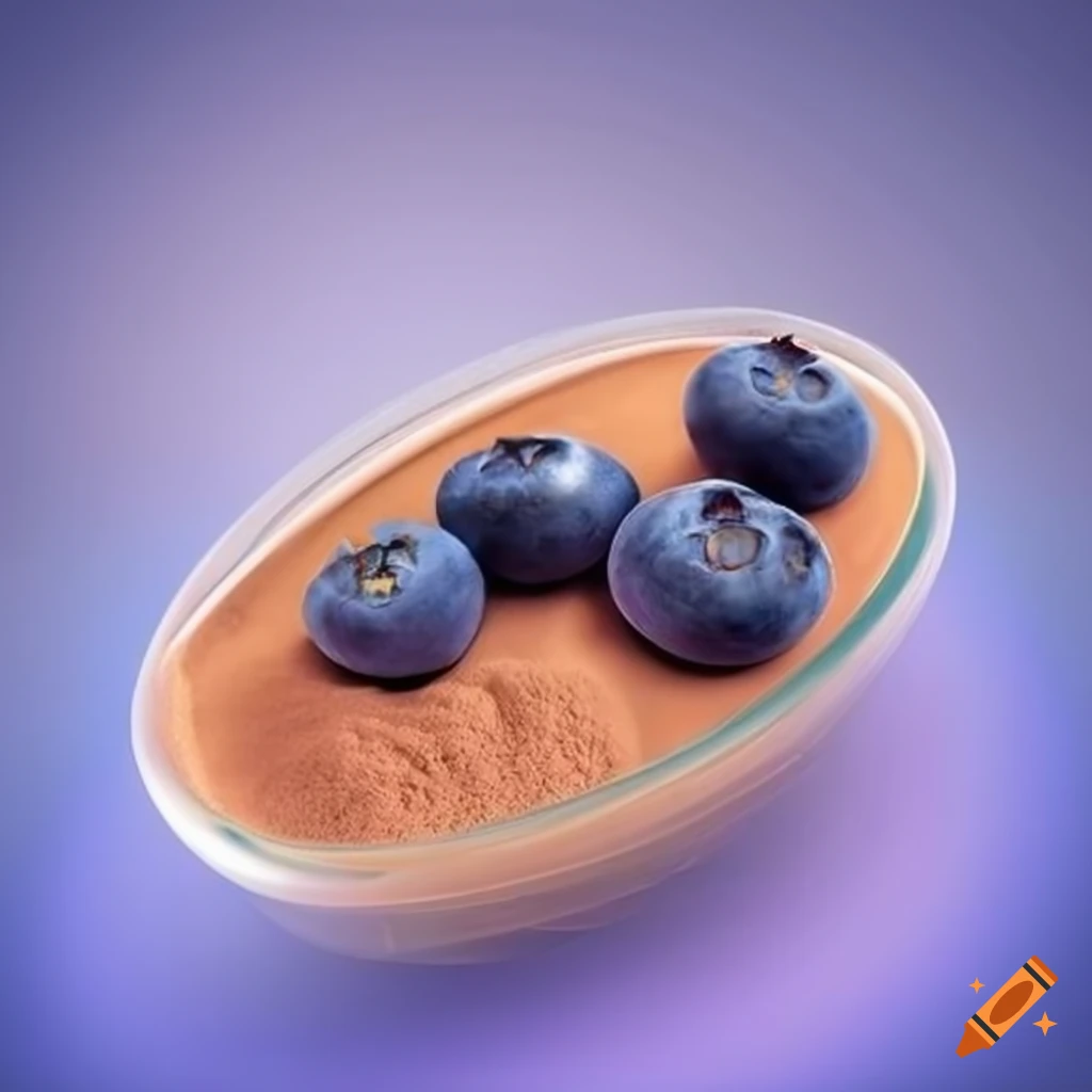 Unique blend of blueberries and a powdered substance in a transparent capsule