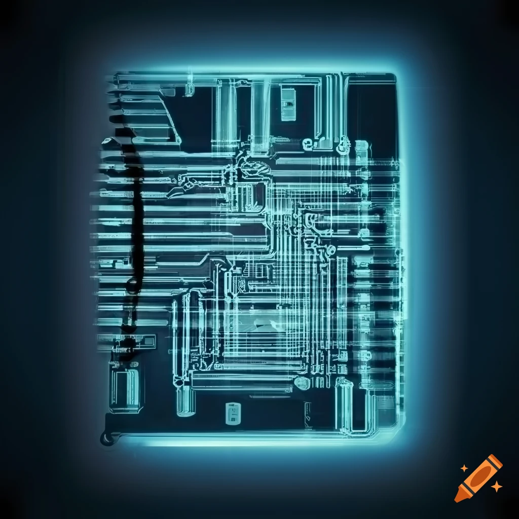 Circuit board x-ray with interconnected wires in detailed engineering drawing