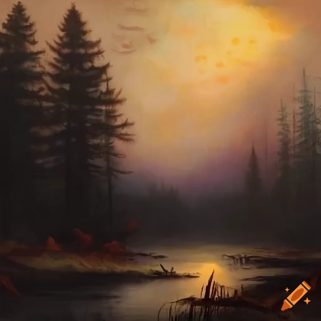 Creepy old American landscape painting