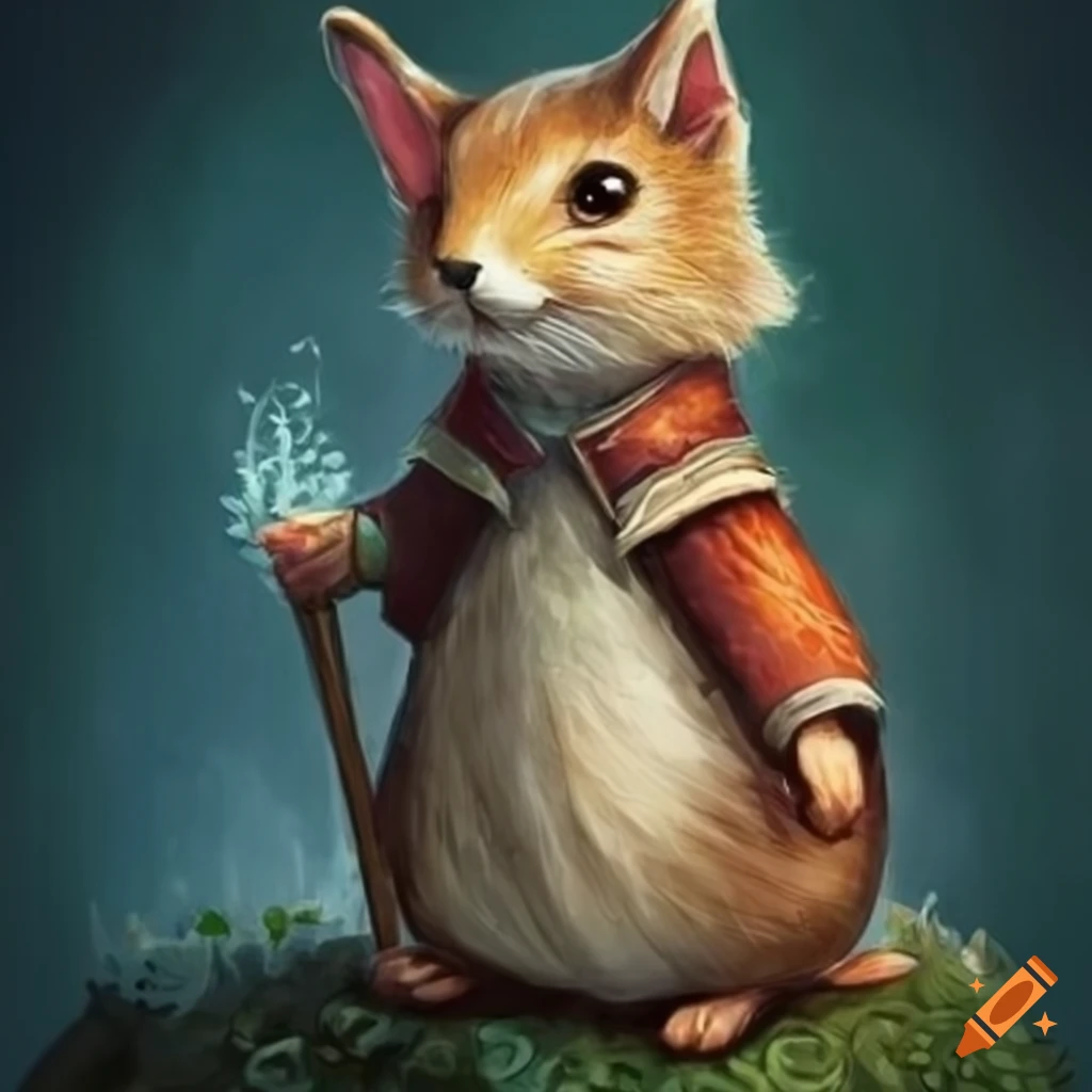 Cute animal sorcerer in Beatrix Potter style