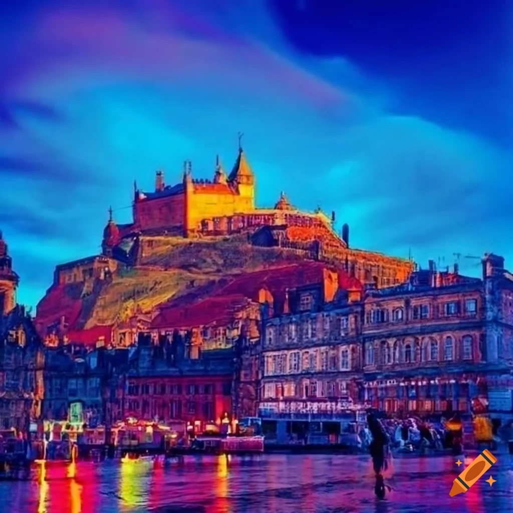 Vibrant collage of Saint Mark's Square in Venice and Edinburgh Castle
