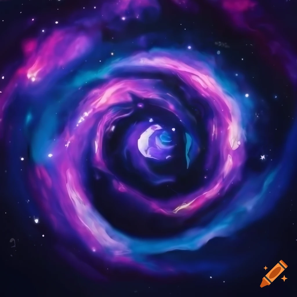 Galactic abyss with a blue-violet galaxy in a rose