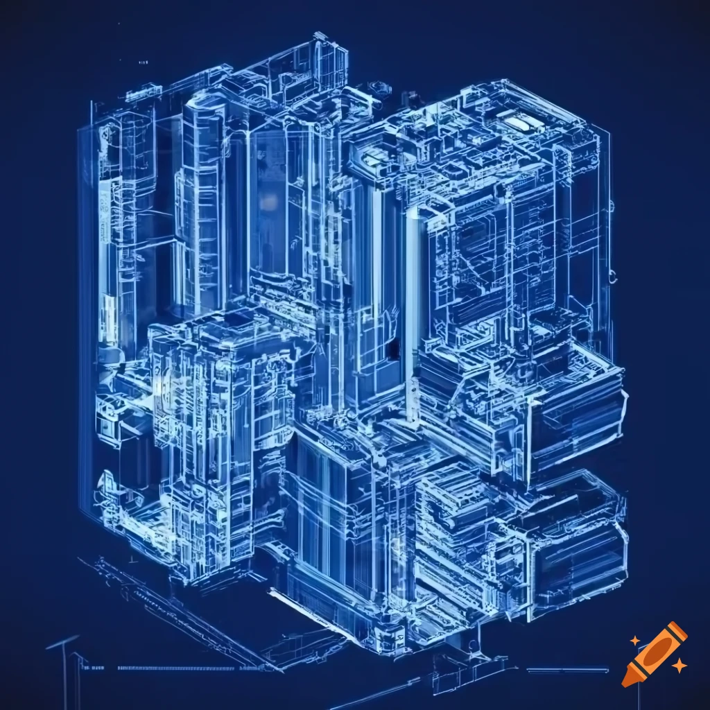 Detailed engineering drawing with xray effect and complex construction