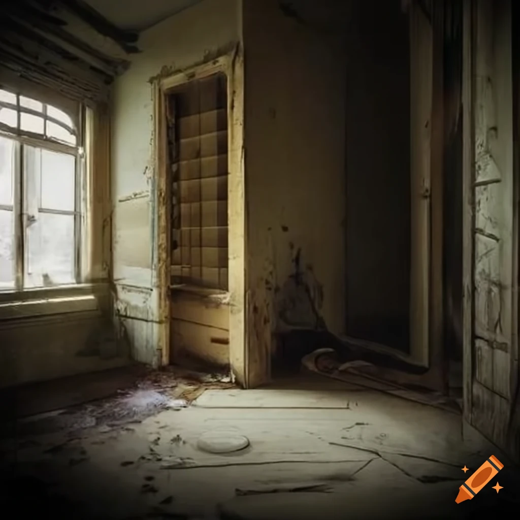 View inside an abandoned house with space for words