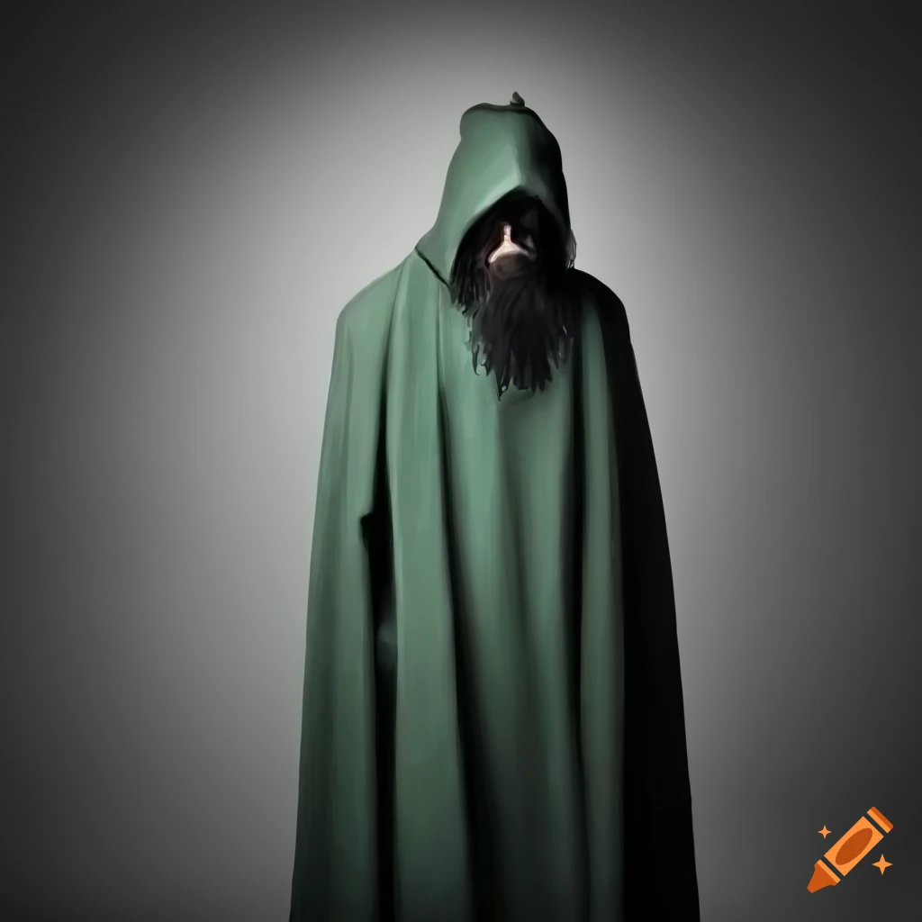 Mysterious bearded figure with ash-grey skin and white eyes carrying a greatsword