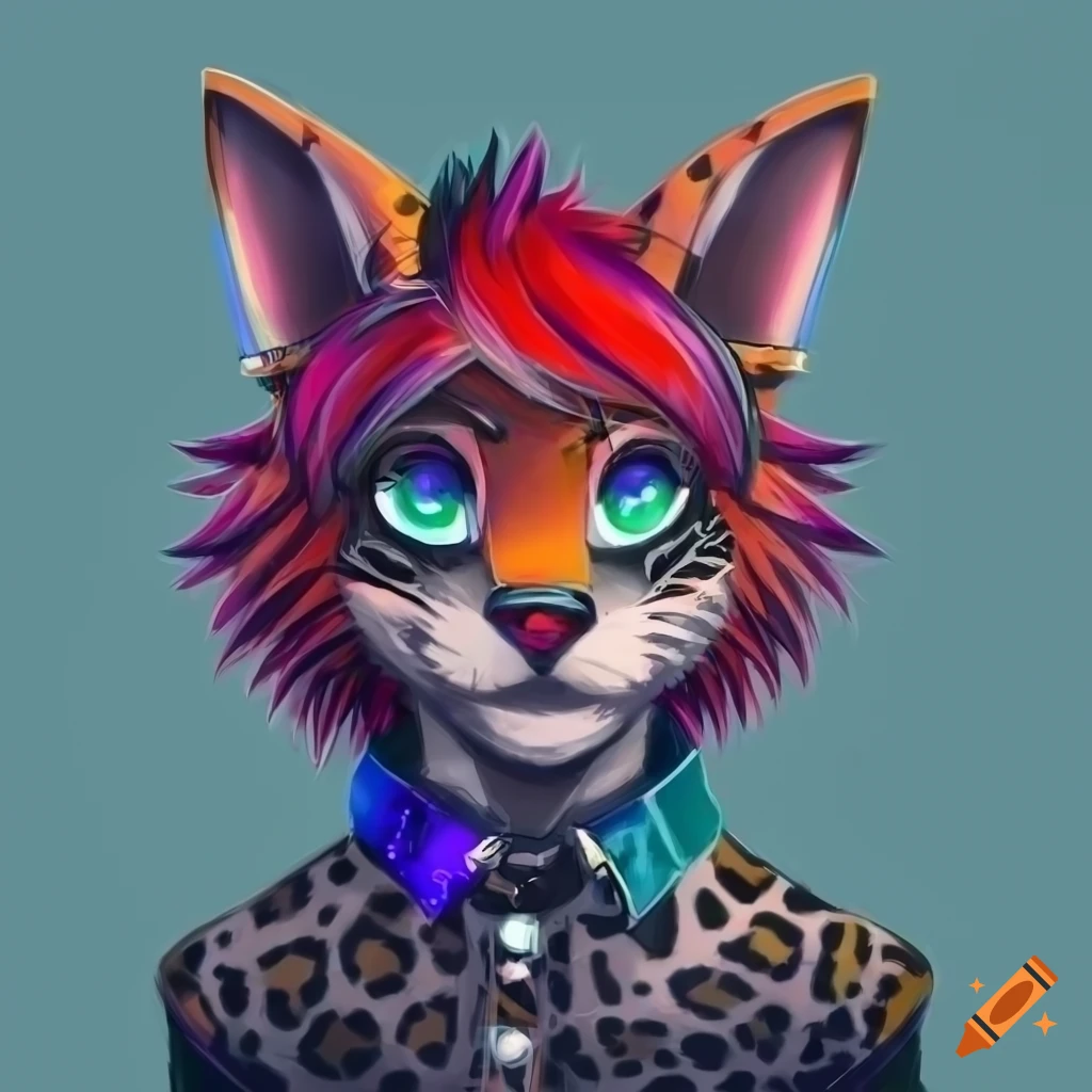 Character with punk/goth style and blue jaguar features