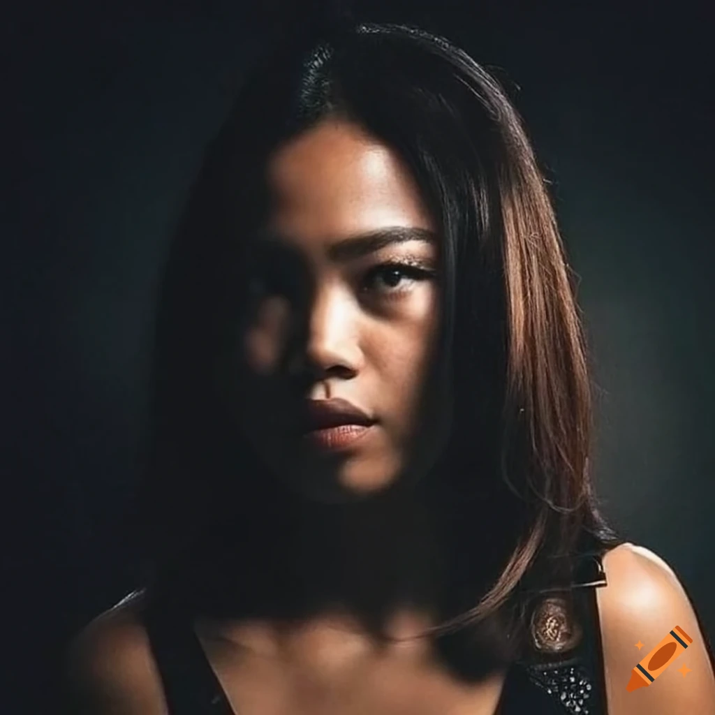 Hyperrealistic Filipina with wide jaw inspired by The Matrix