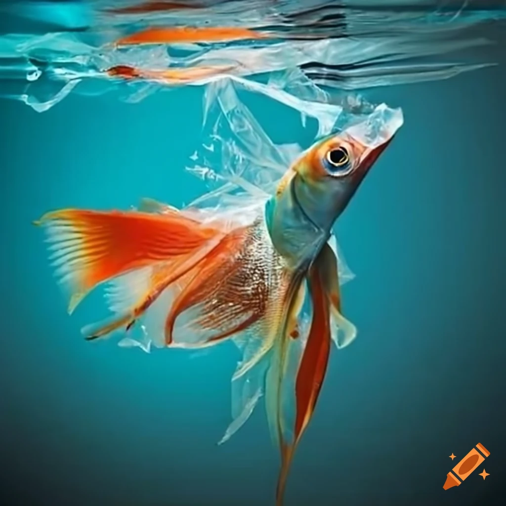 Fish struggling against a plastic bag