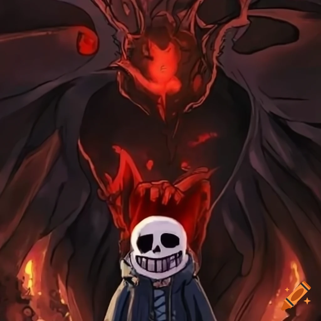 Character in a fiery underworld setting
