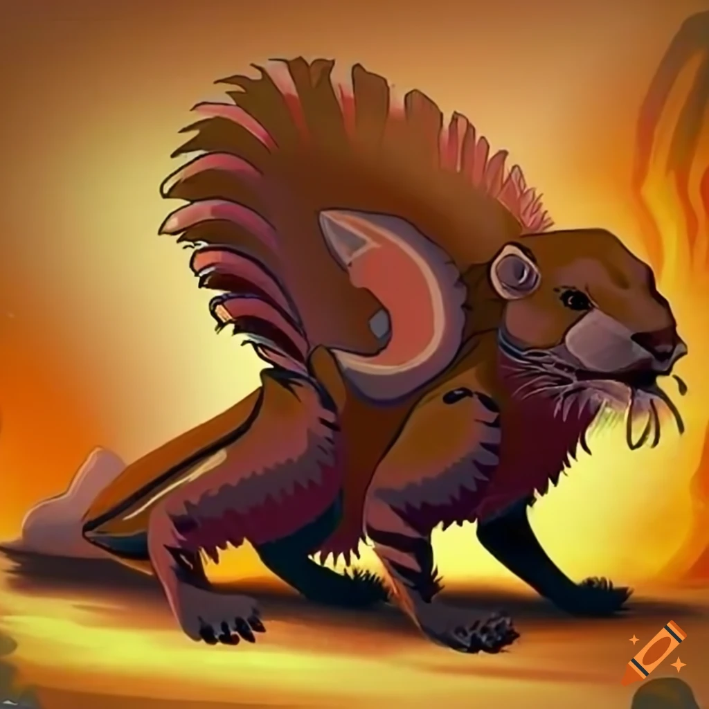 Illustration of a Griffinticore in a mountainous landscape