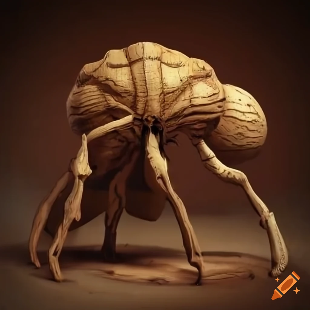 Intricate colossal insect-like DnD monster made from oak wood planks on ...