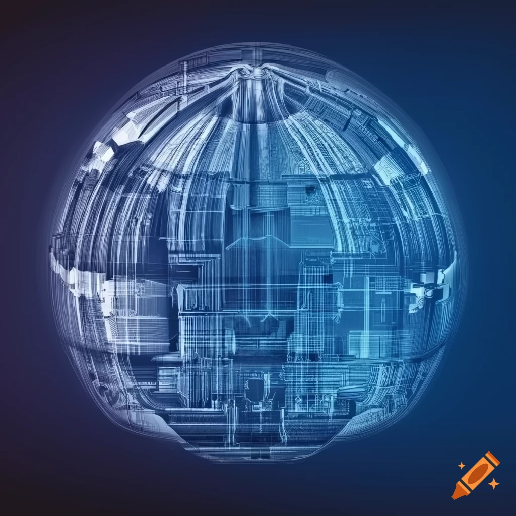 Detailed engineering drawing with x-ray effect and complex construction
