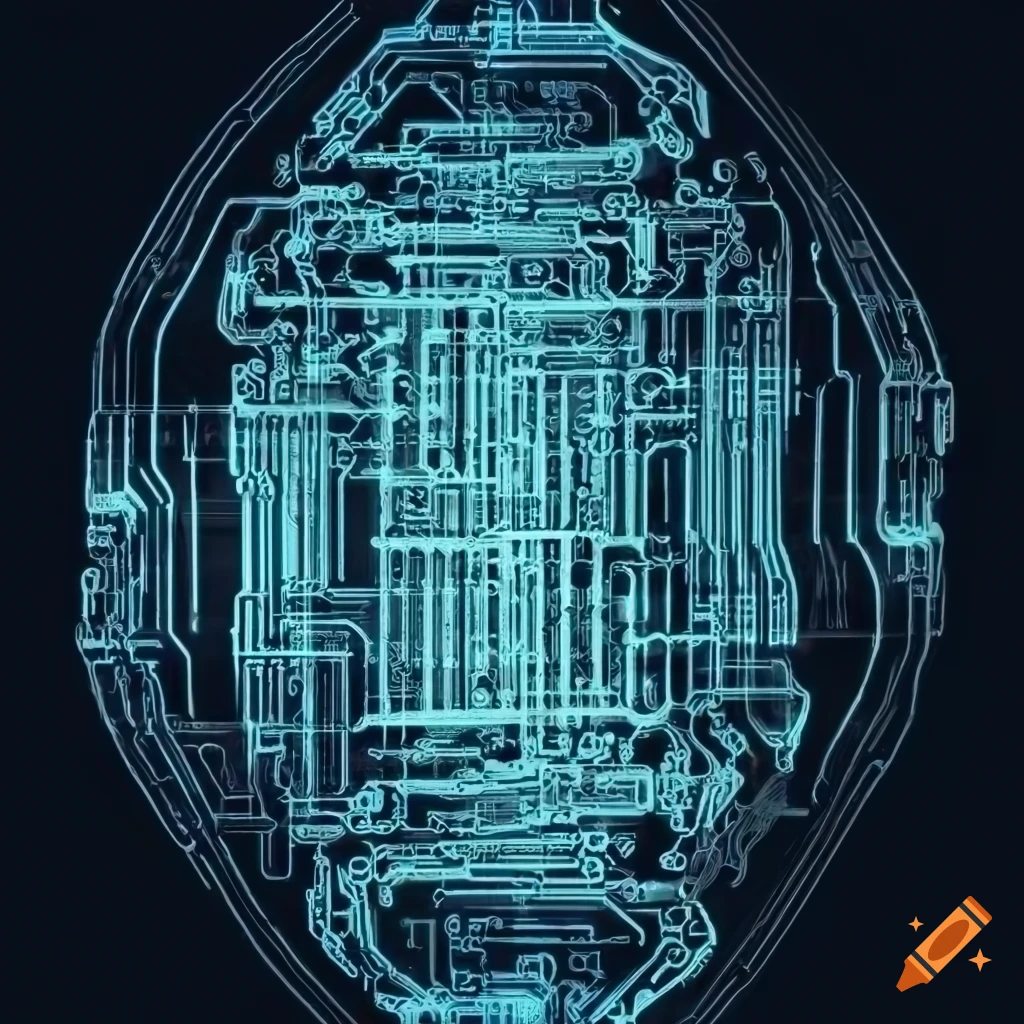 Circuit board x-ray with interconnected wires in detailed engineering drawing