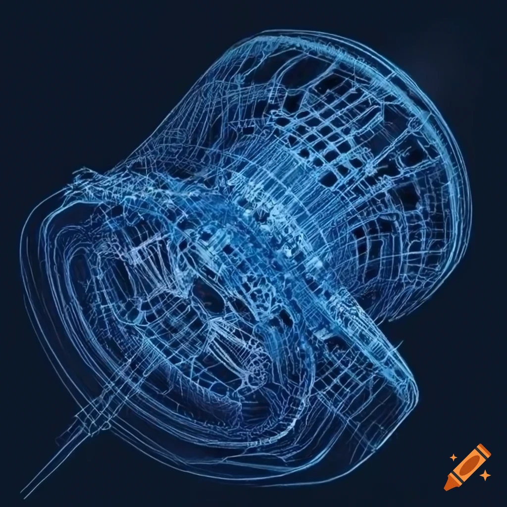 Detailed spider engineering blueprint with x-ray effect and scifi design
