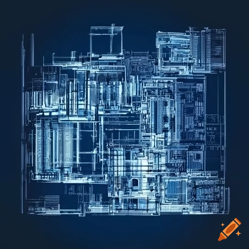 Detailed engineering blueprint of x-ray scifi construction with intricate design