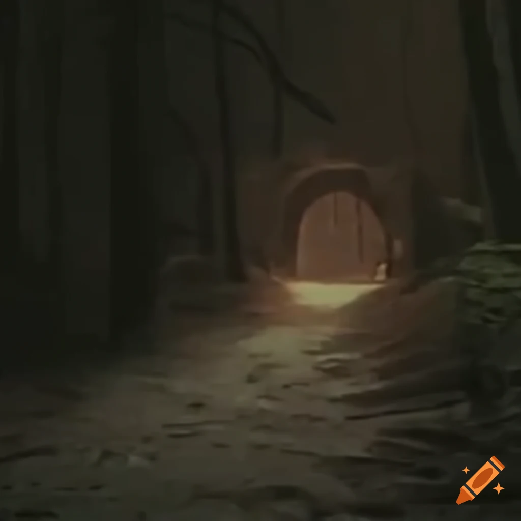 Trail in the deep woods with analog horror VHS aesthetic on Craiyon