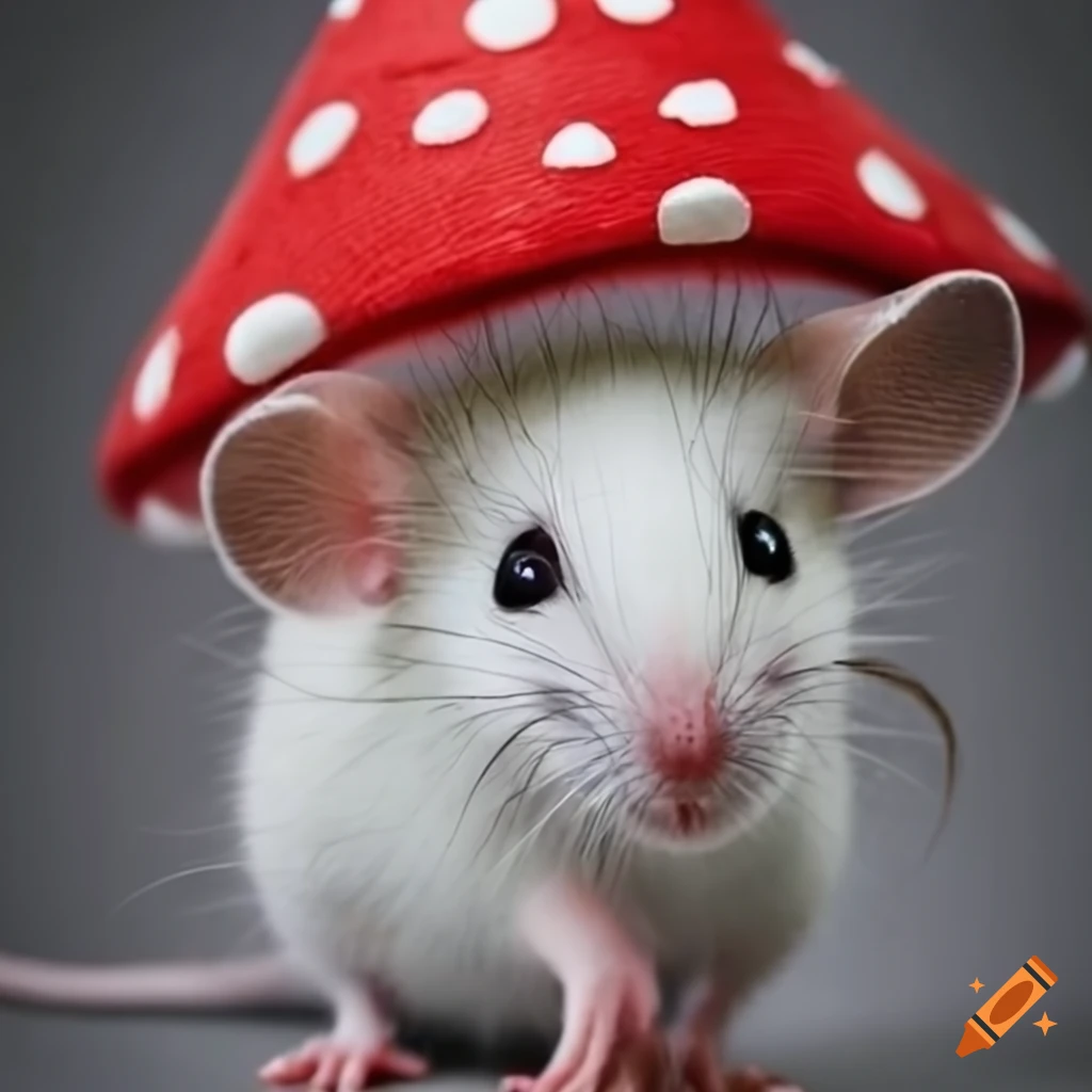 White mouse with a mushroom hat