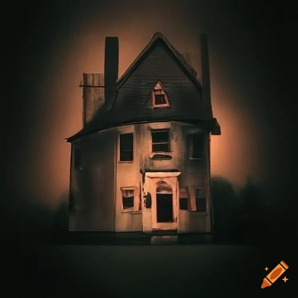 Dark horror house in a polaroid-style setting on Craiyon