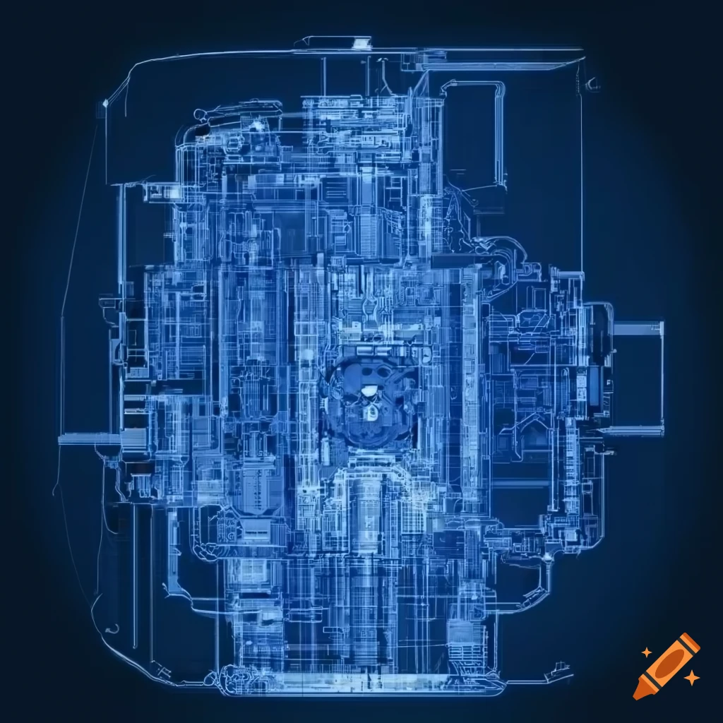 Detailed engineering drawing with xray effect and complex construction