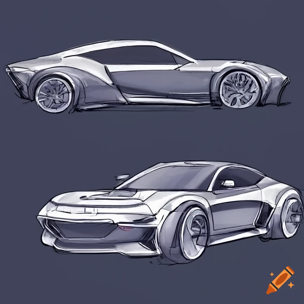 Muscle/sports car hybrid blueprint in sketch style