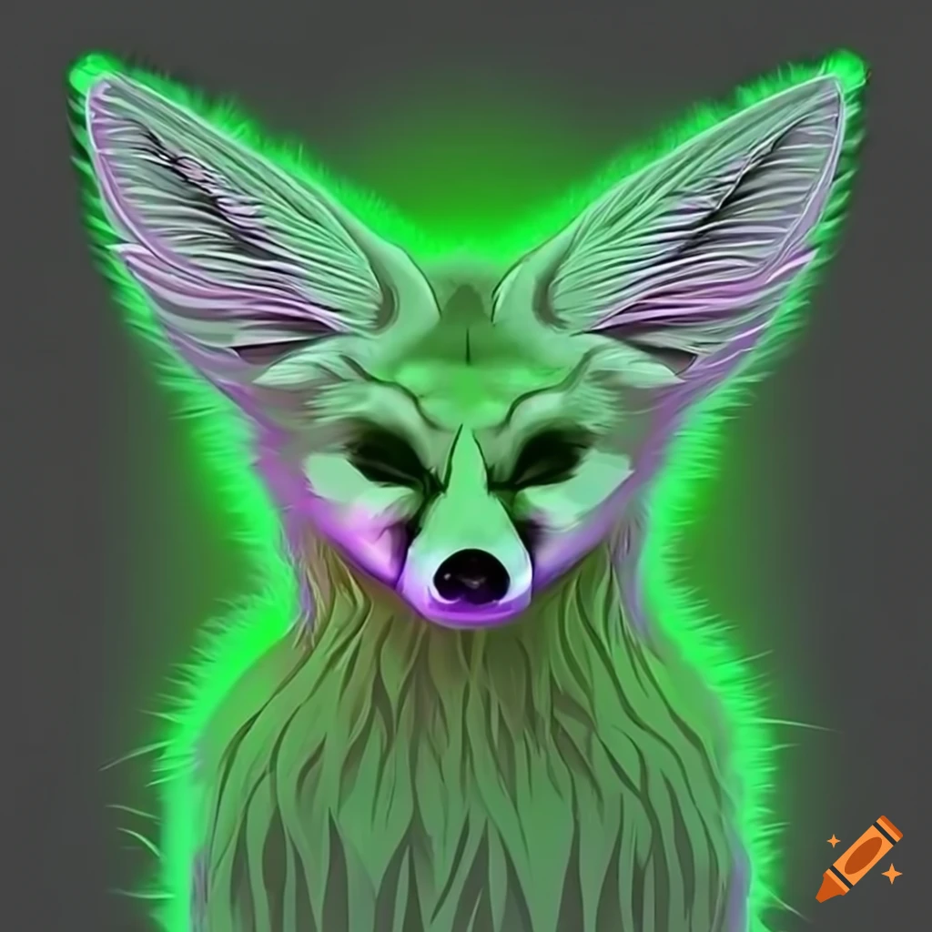 Magical fennec fox with vibrant fur and cannabis-inspired details