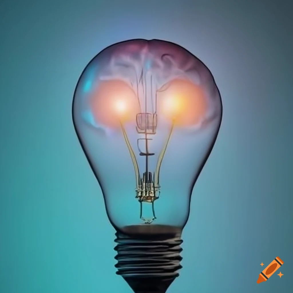 Brain with a light bulb idea and arms
