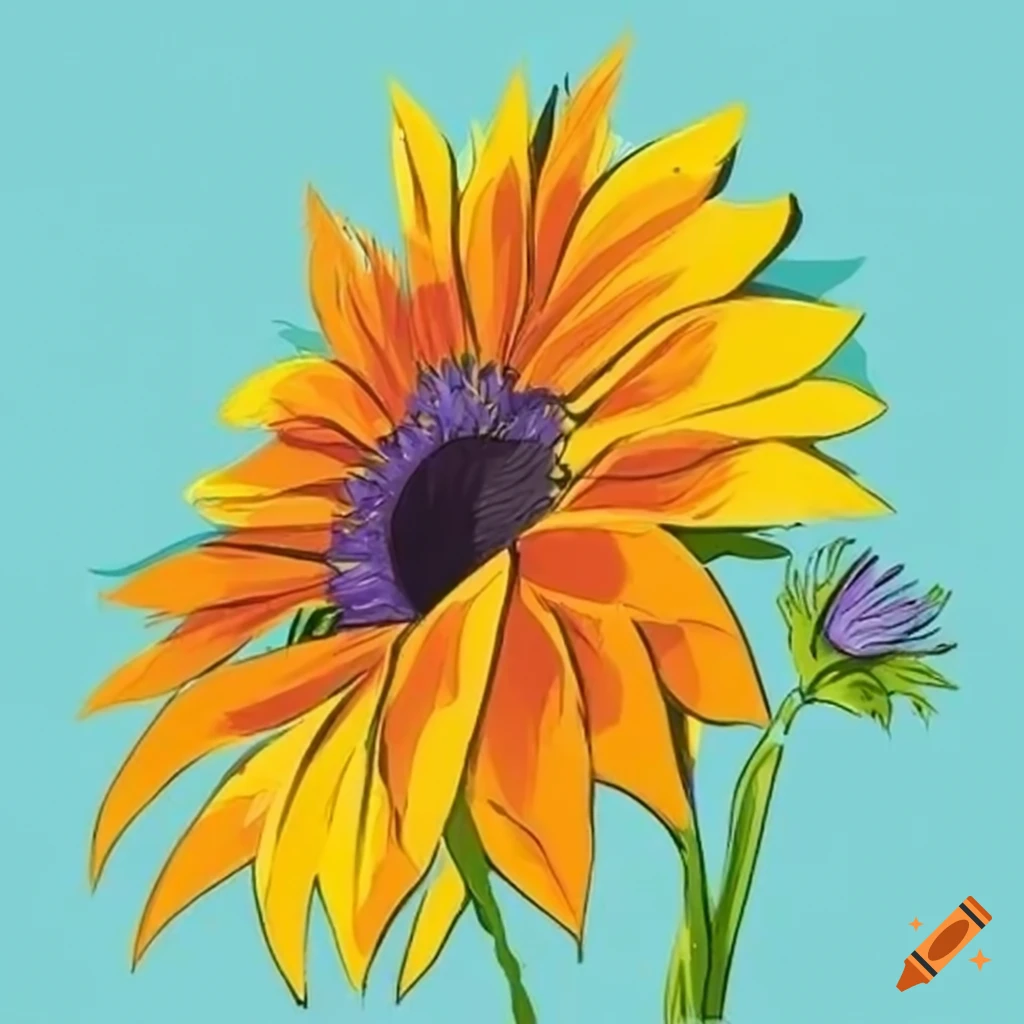 Meadow with cornflowers and sunflowers