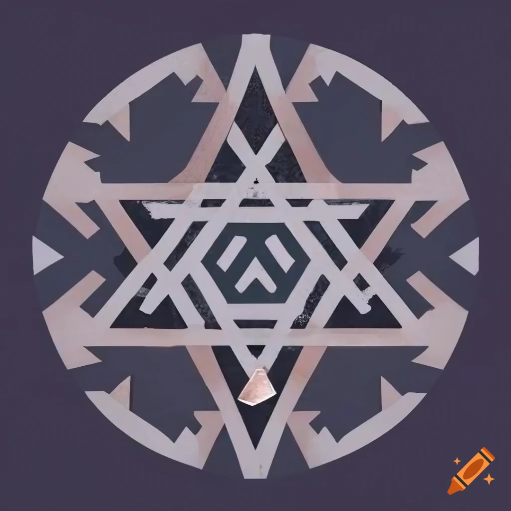 White minimalistic symmetrical geometry doom runes and heartagram ...