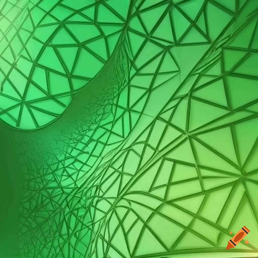 Geometric patterns created with neatly arranged green triangles