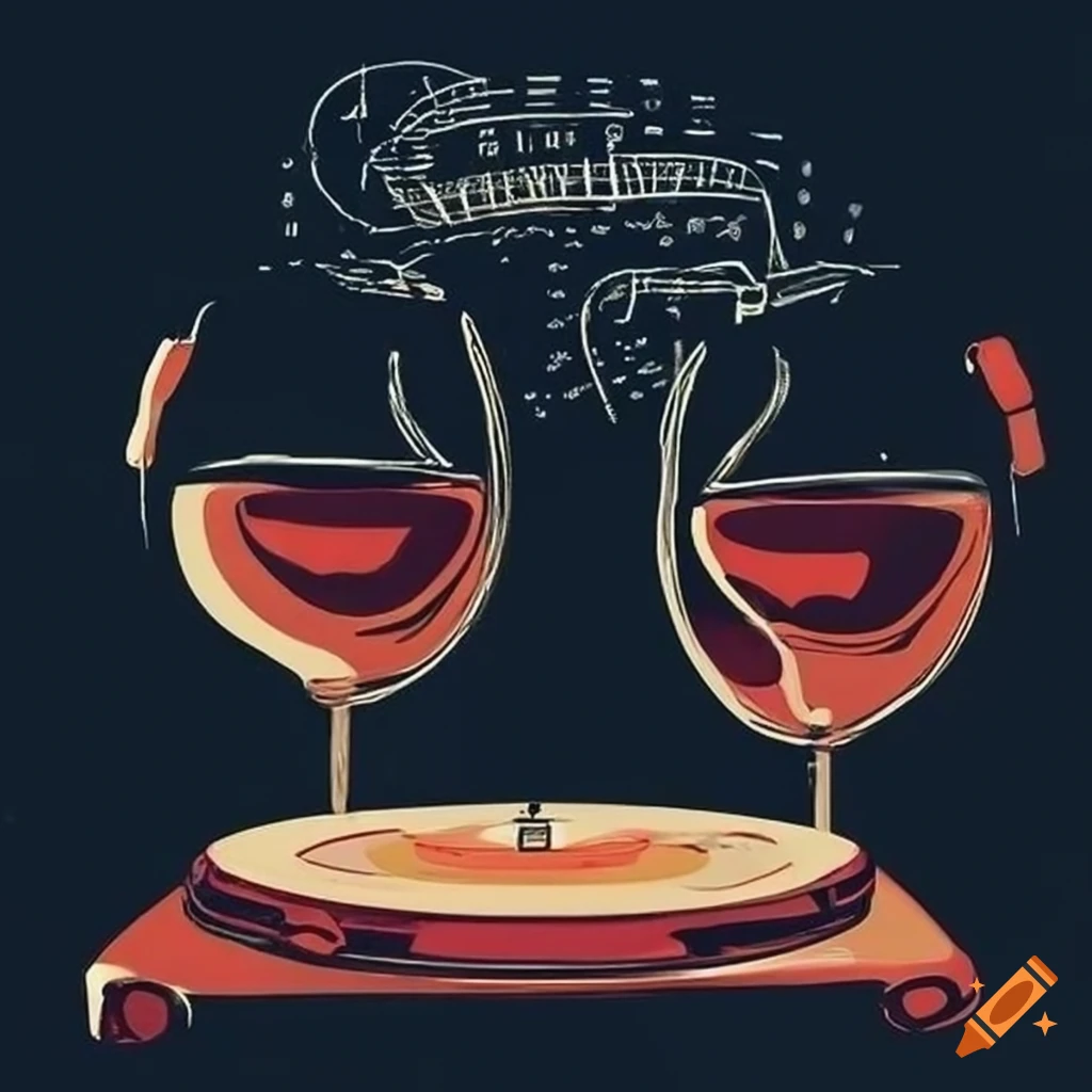 Rock music setup with wine glasses, turntables, and headphones