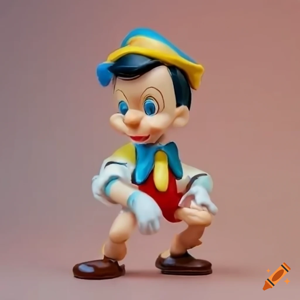 Disney Pinocchio figure in white puffy shorts with a shocked expression