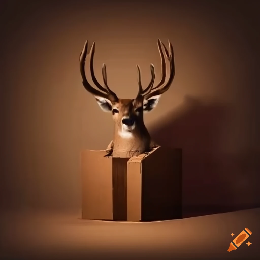Deer sitting in a cardboard box